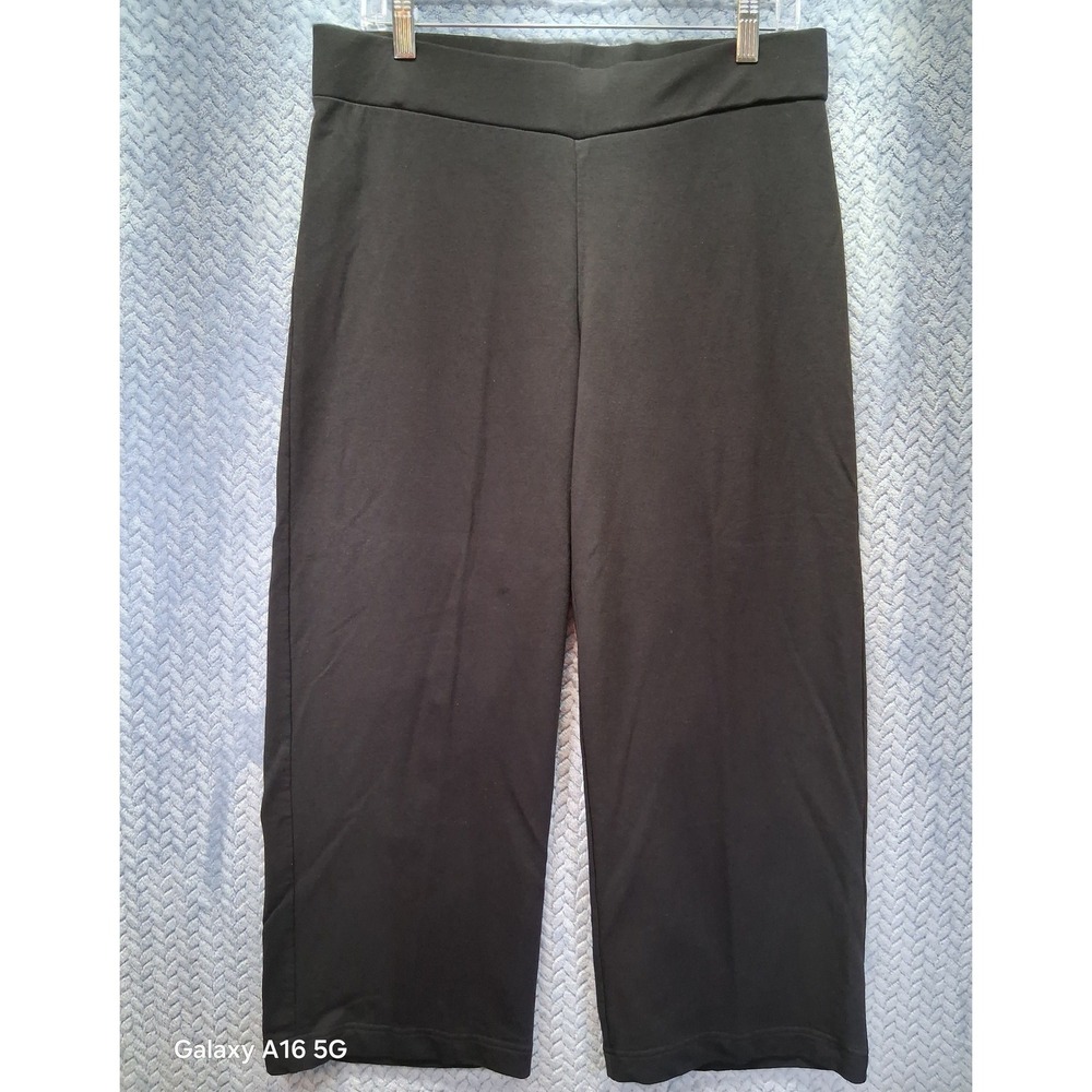 Pure Jill Pima Cotton Modal Stretch Wide Leg Crop Pants Black Size Medium Tall